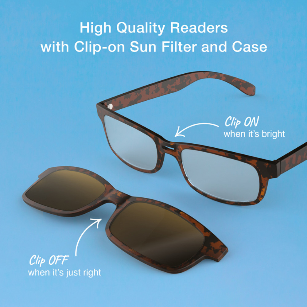 Sun Readers | Reading Glasses with Clip-on UV filter | IF